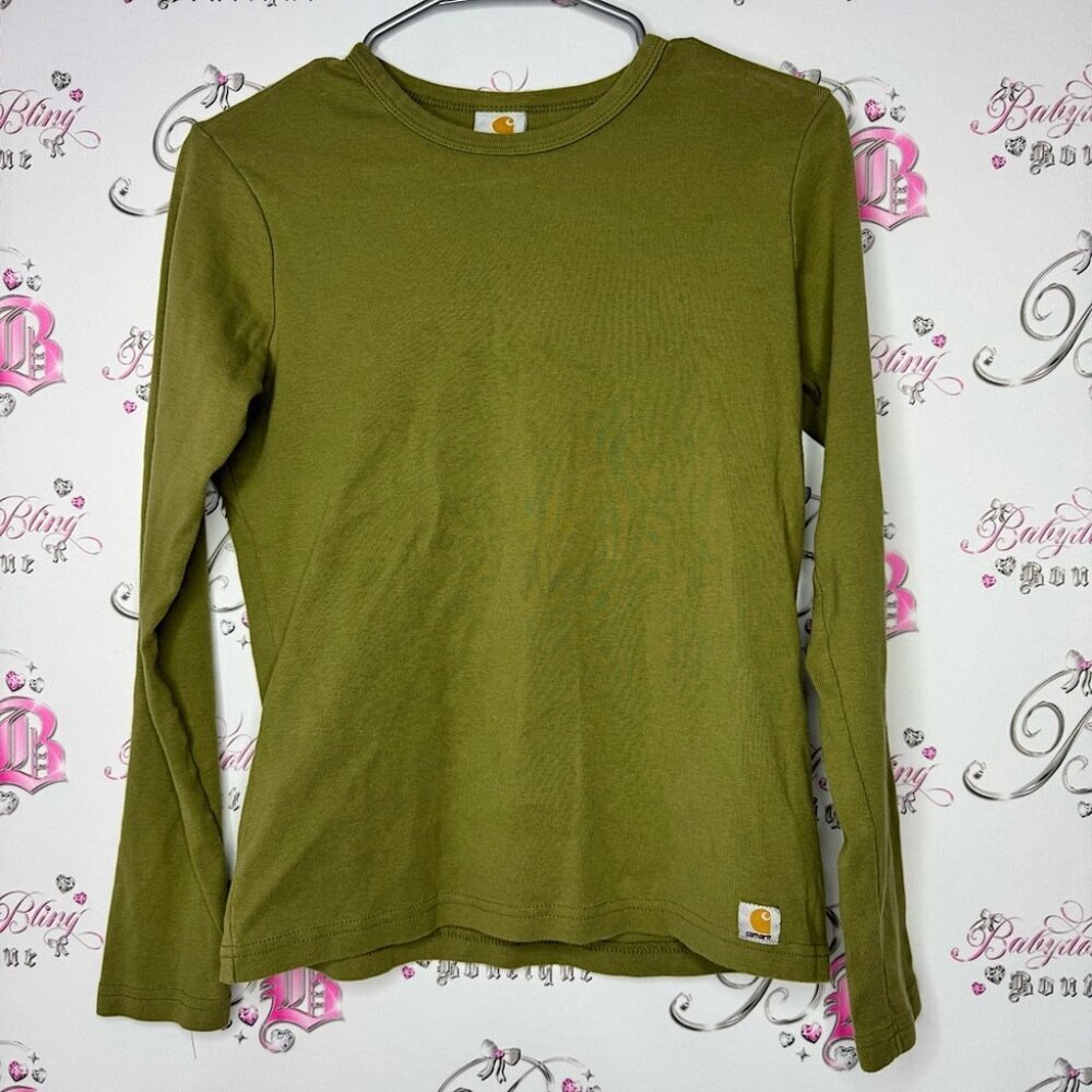 Carhartt long sleeve top green logo mock neck casual basic tee shirt comfy